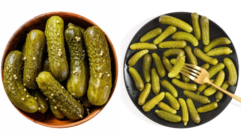 Plates of cornichons and gherkins