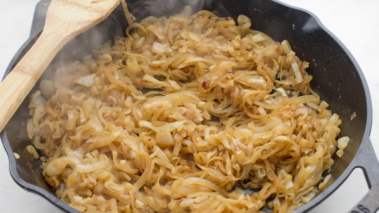 A pan of caramelized onions
