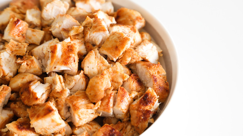 Cubes of cooked chicken