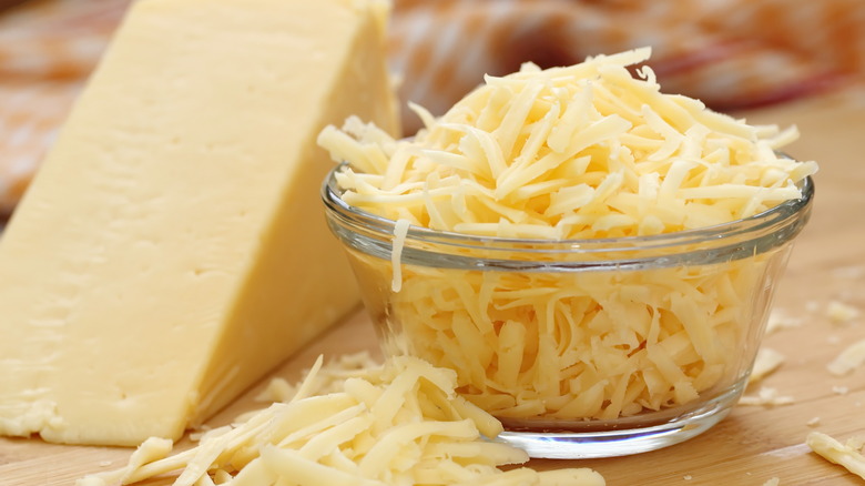 Grated cheese in bowl