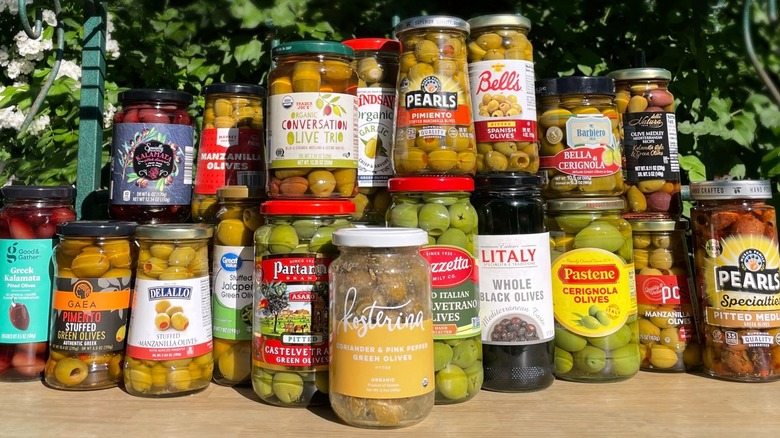 Assorted jarred olives