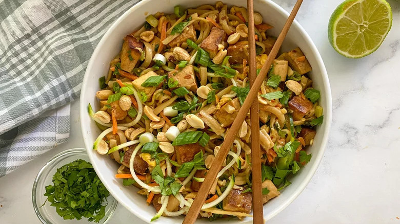 Bowl of tofu pad Thai