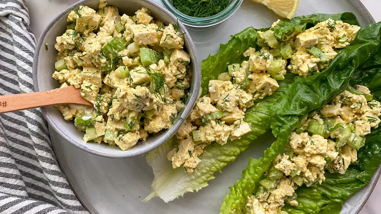 Tofu "egg" salad on lettuce