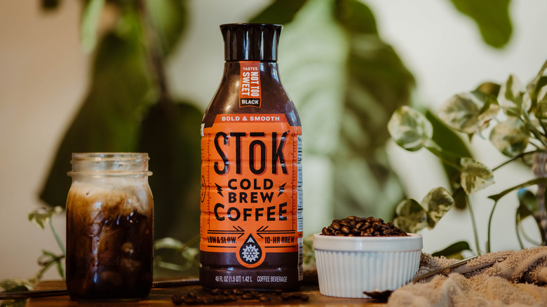 Stok cold brew coffee red label mason jar