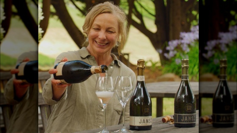 Winemaker pouring Tasmanian sparkling wine