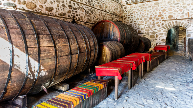 Stone Bulgarian wine barrels cellar