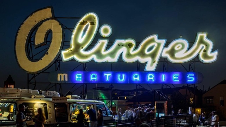 Neon sign over food truck