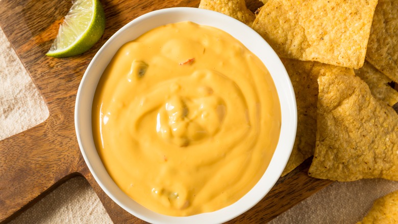 Queso cheese dip with chips