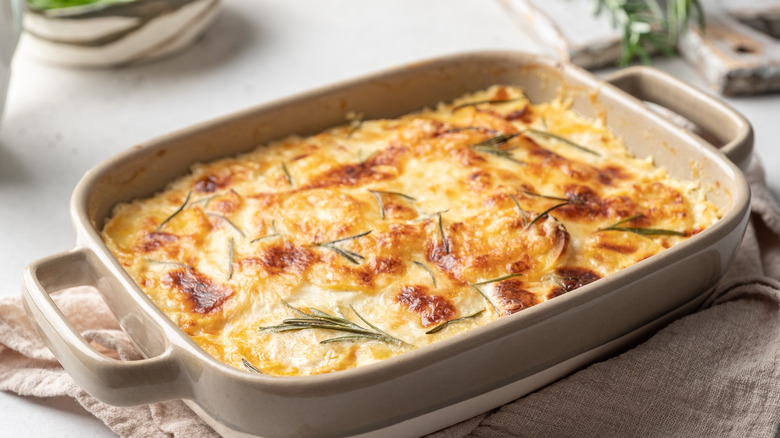 Scalloped potatoes in dish
