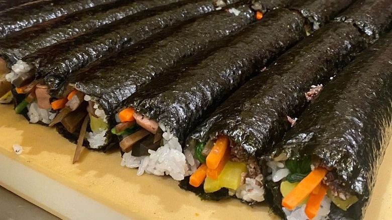 A stacked platter of Kimbap