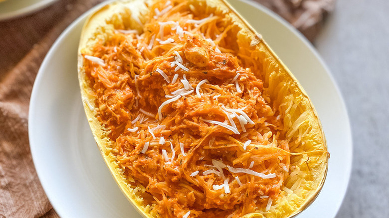 shredded spaghetti squash on plate