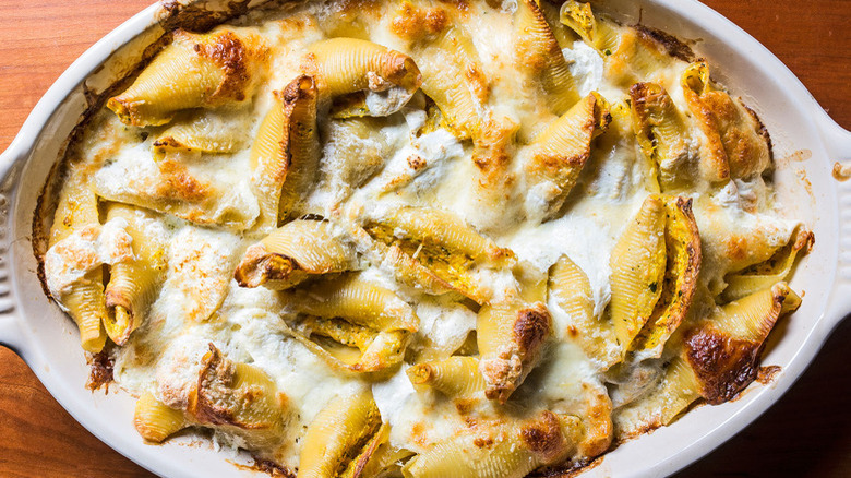 cheesy stuffed shells in dish