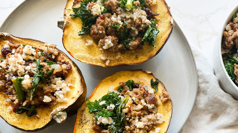 stuffed acorn squashes on plate