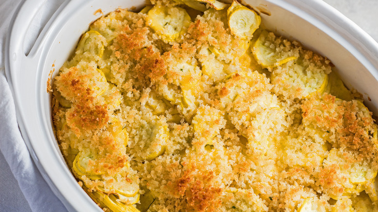 yellow squash casserole in dish