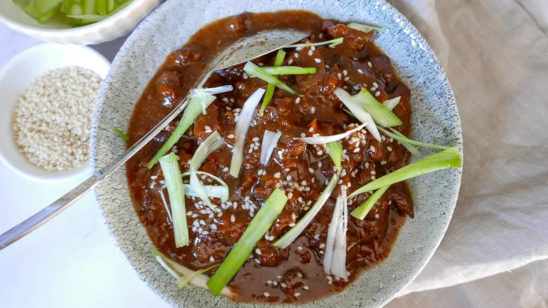 Mongolian beef in bowl