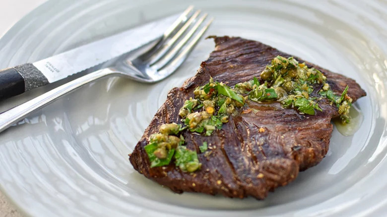 hanger steak on plate