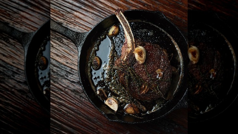 steak in cast iron pan