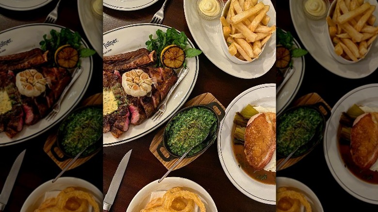 steak, creamed spinach, fries