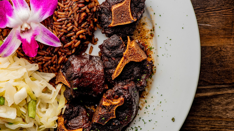 Plate with steak and rice