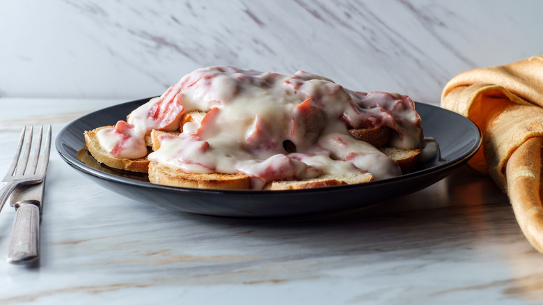 Chipped beef on toast marble countertop