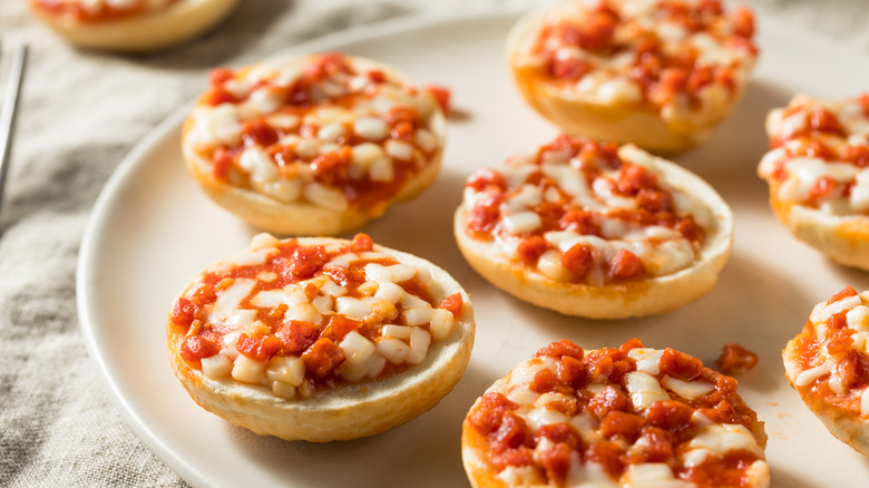 Frozen pizza bagels on plate