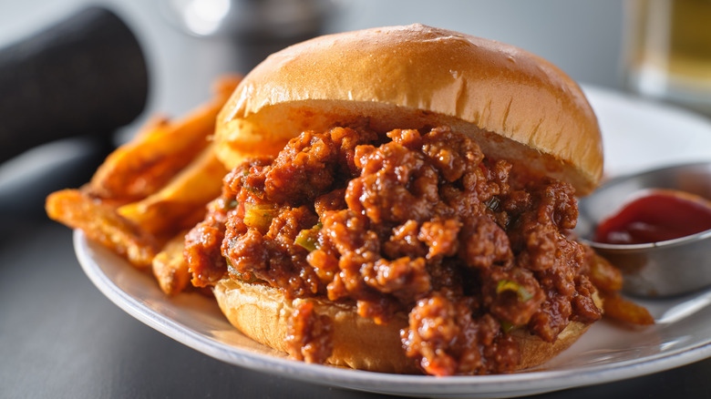 Sloppy Joe sandwich with fries