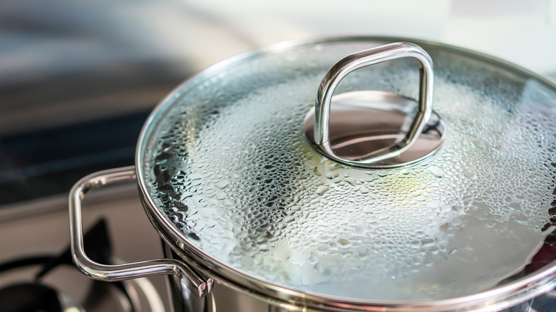 Pot steaming on stove