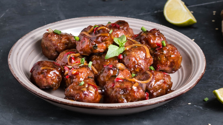 Cocktail meatballs on plate