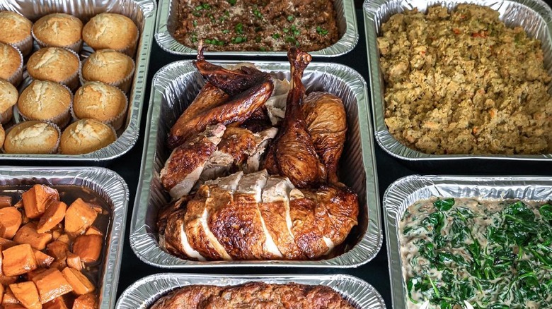 Turkey and sides in trays