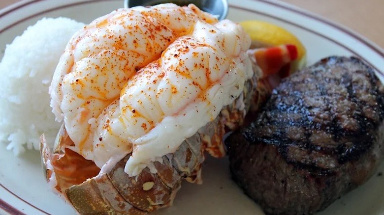 Lobster tail and steak