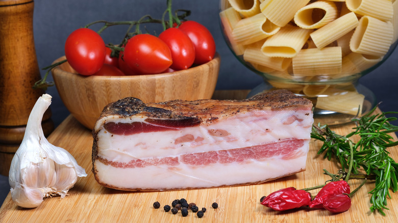 guanciale on cutting board