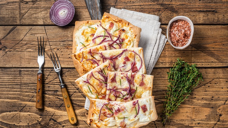 German flammkuchen with toppings