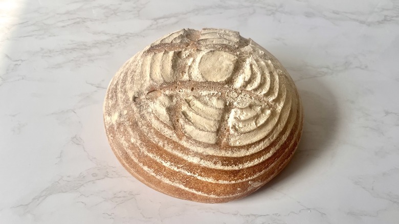 sourdough loaf on countertop