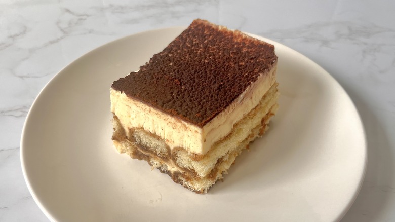 tiramisu square on plate