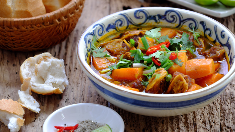 Beef and vegetable broth bowl