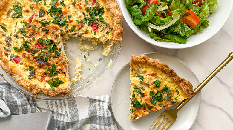 Quiche slice on plate