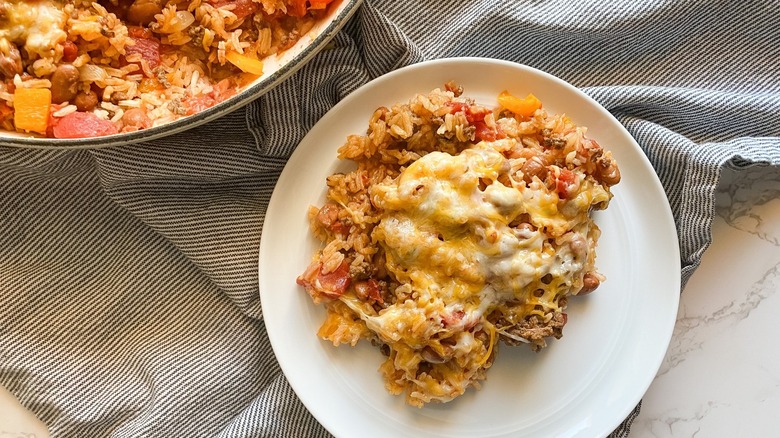 Cheesy rice mixture on plate