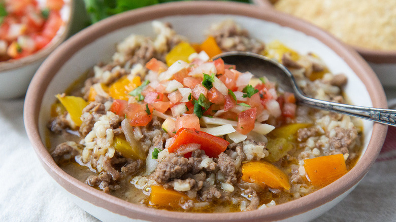 Stuffed pepper soup in bowl