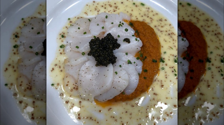 scallops topped with caviar