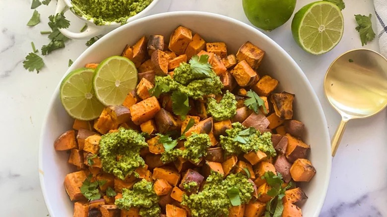 Sweet potatoes with pesto