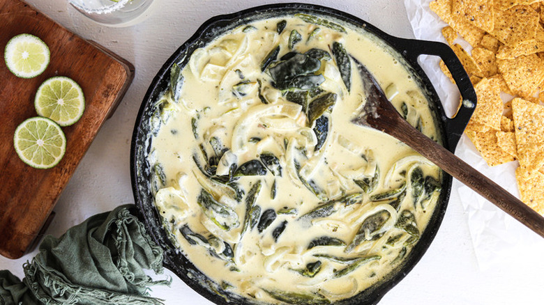 Cast iron skillet filled with creamy sauce