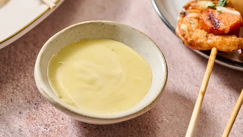 Small bowl of lime aioli for dipping