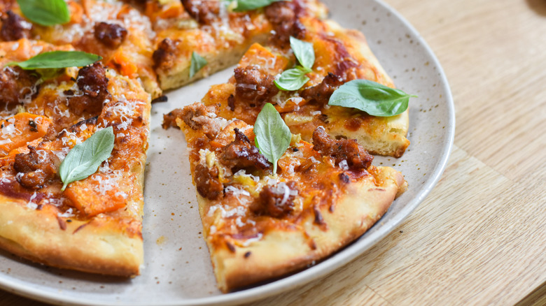 Sausage and sweet potato pizza