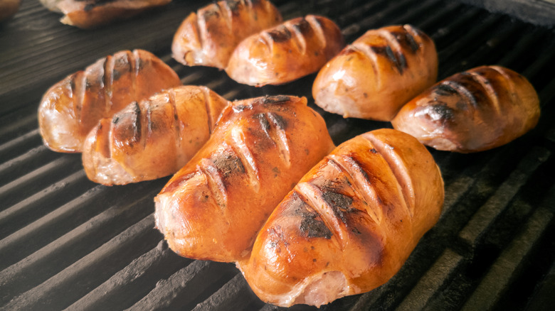 Bavarian knackwurst on grill