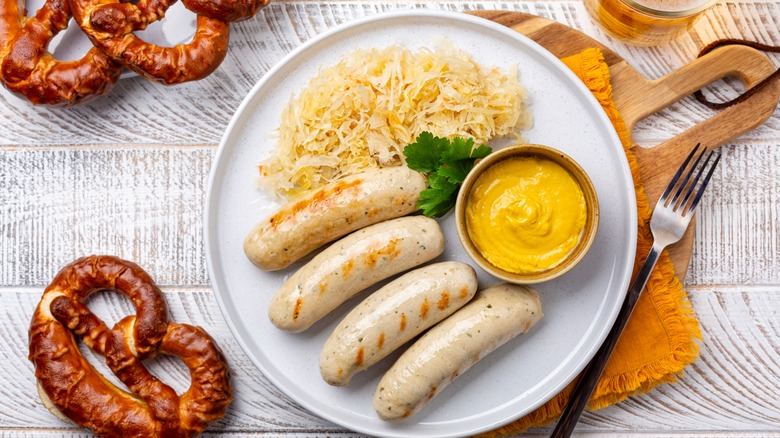 Weisswurst sausages with German food