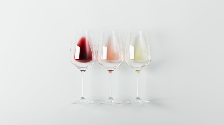 Glasses of red, rosé and white wine