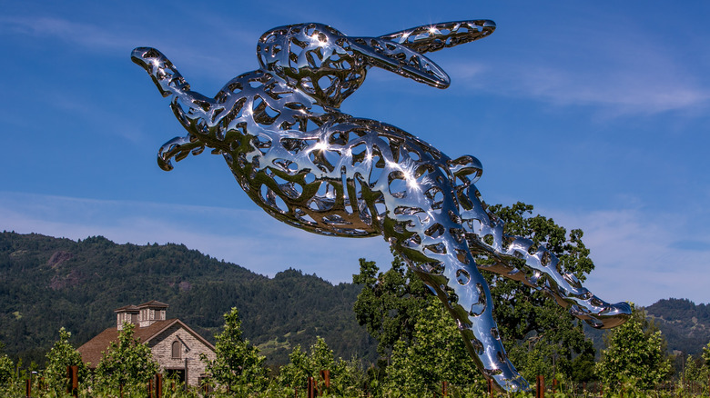 Hall Wines Vineyard rabbit art structure