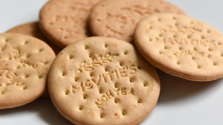 Digestive biscuits on white background