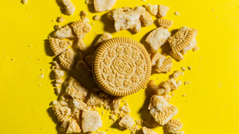 Golden Oreo on yellow background