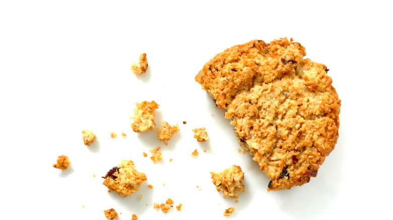 Oatmeal cookie broken in half